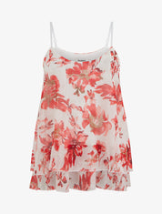 Caraco imprimé floral à rayures irisées - Rouge - 1