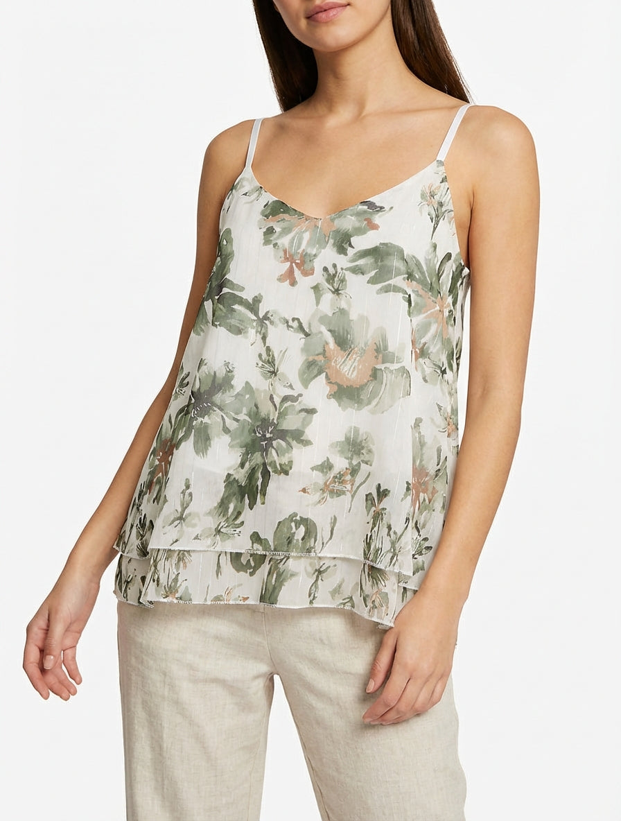 Bloemenprint caraco met glinsterende strepen - Kaki