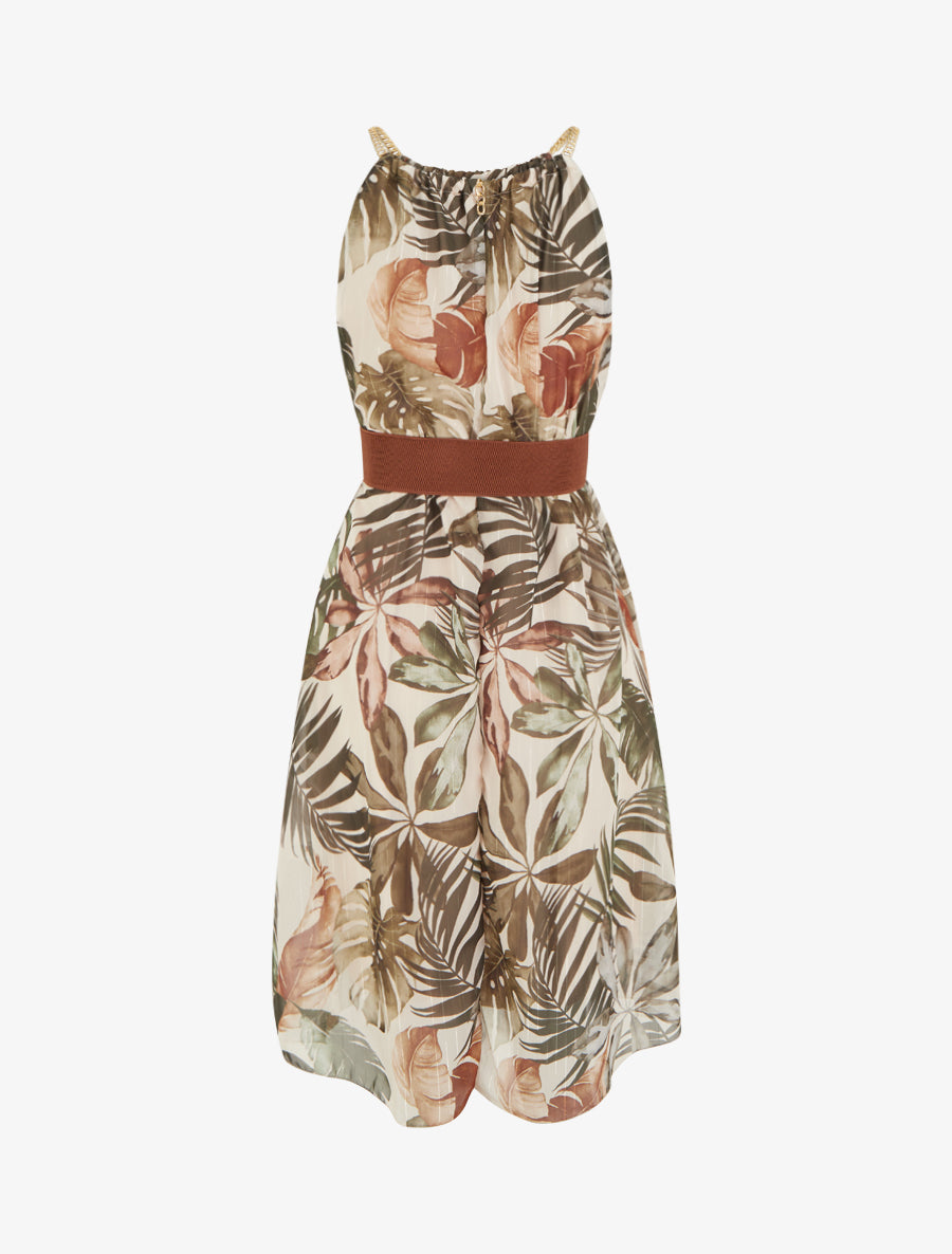 Robe à bretelles chaînes imprimé tropical - Kaki foncé - 2