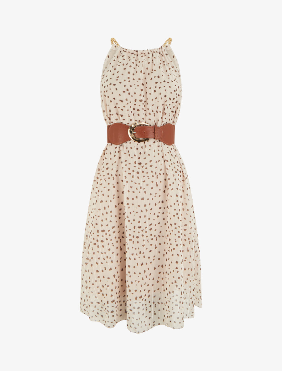 Robe à bretelles chaînes imprimé moucheté - Beige - 1