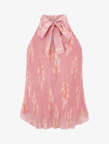 Top plissé sans manches imprimé feuillage - Rose - 2