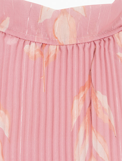 Top plissé sans manches imprimé feuillage - Rose - 3