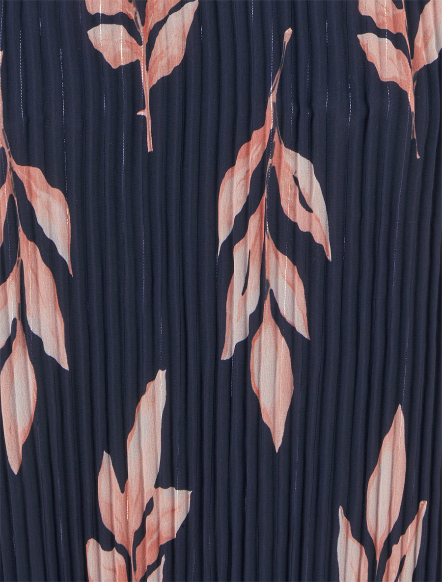 Top plissé sans manches imprimé feuillage - Marine - 3