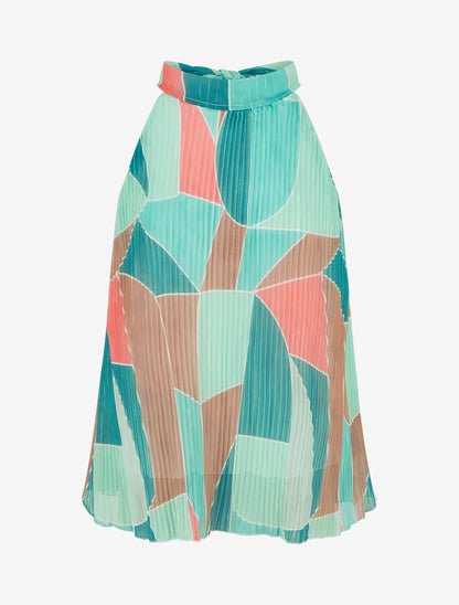 Top plissé sans manches imprimé graphique - Vert d&