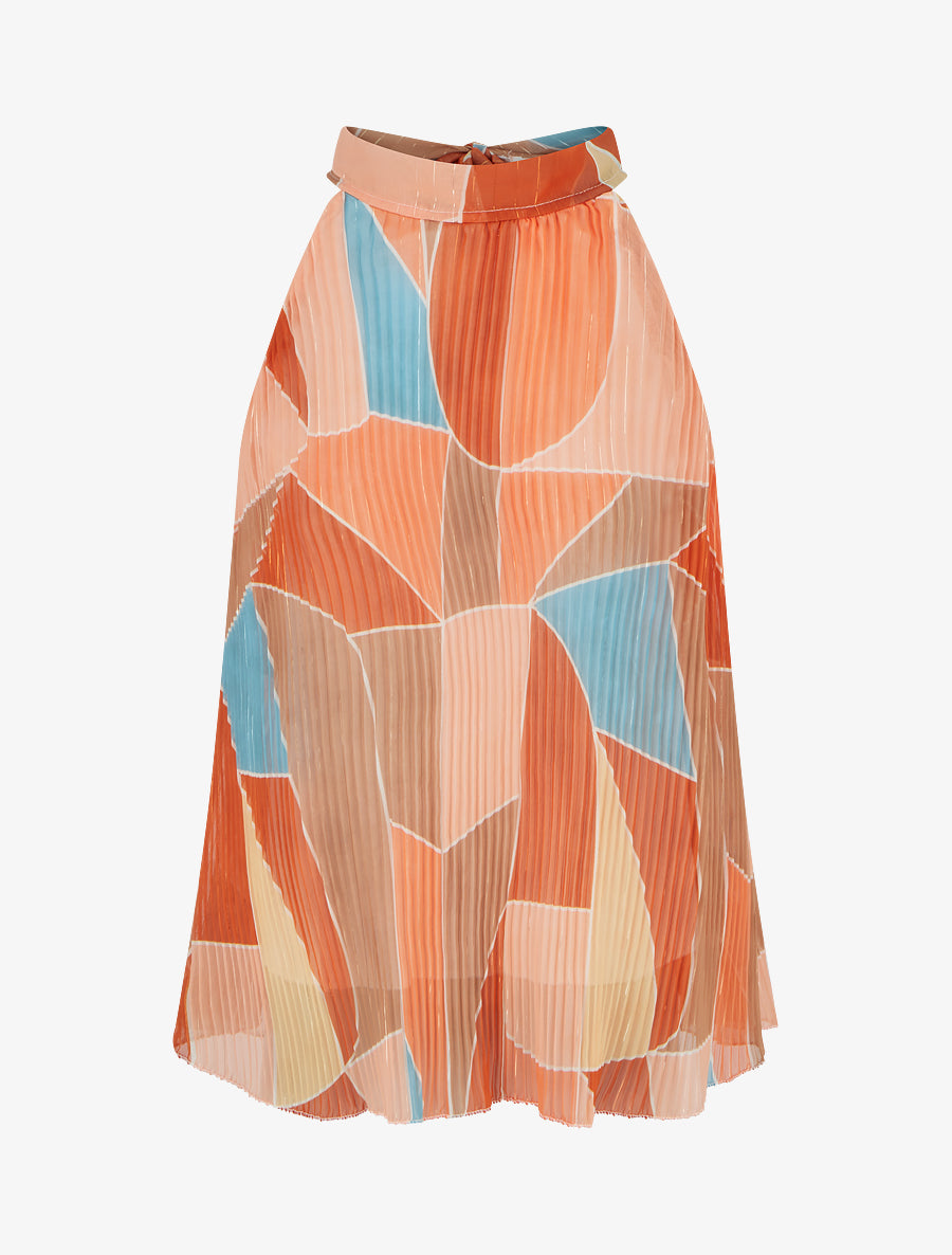 Top plissé sans manches imprimé graphique - Orange - 1