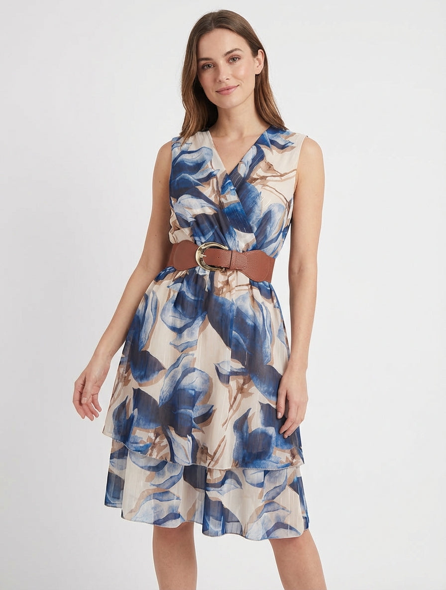Mouwloze skaterjurk met grote bloemenprint - Marine
