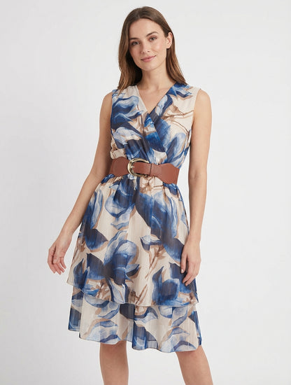 Mouwloze skaterjurk met grote bloemenprint - Marine