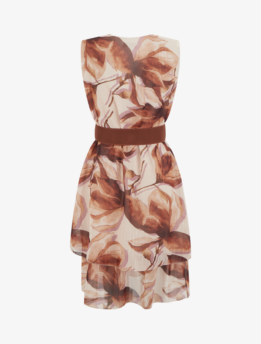 Robe patineuse sans manches imprimé grandes fleurs - Marron - 2