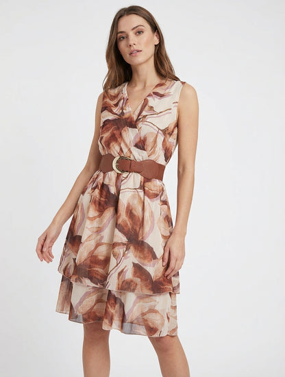 Mouwloze skaterjurk met grote bloemenprint - Bruin