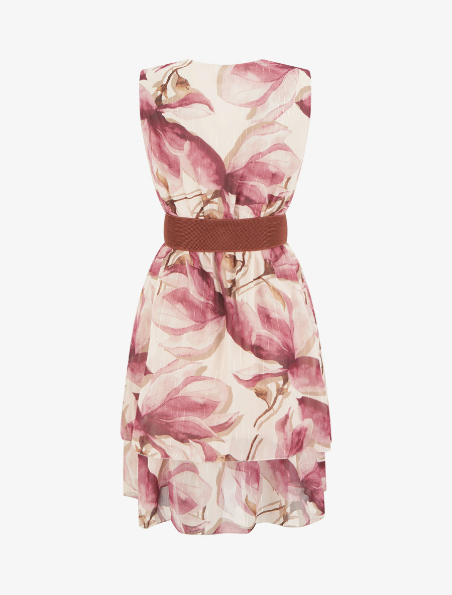 Robe patineuse sans manches imprimé grandes fleurs - Vieux rose - 2