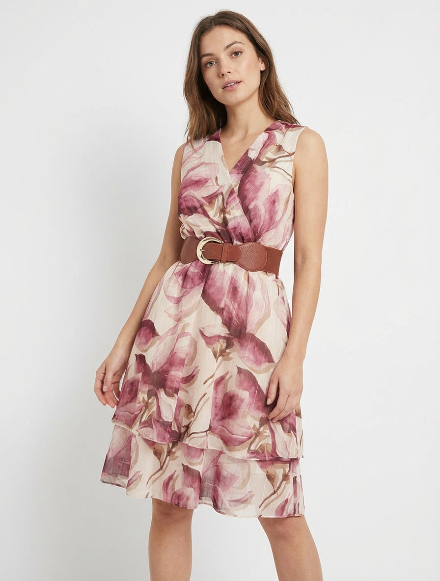 Mouwloze skaterjurk met grote bloemenprint - Oudroze