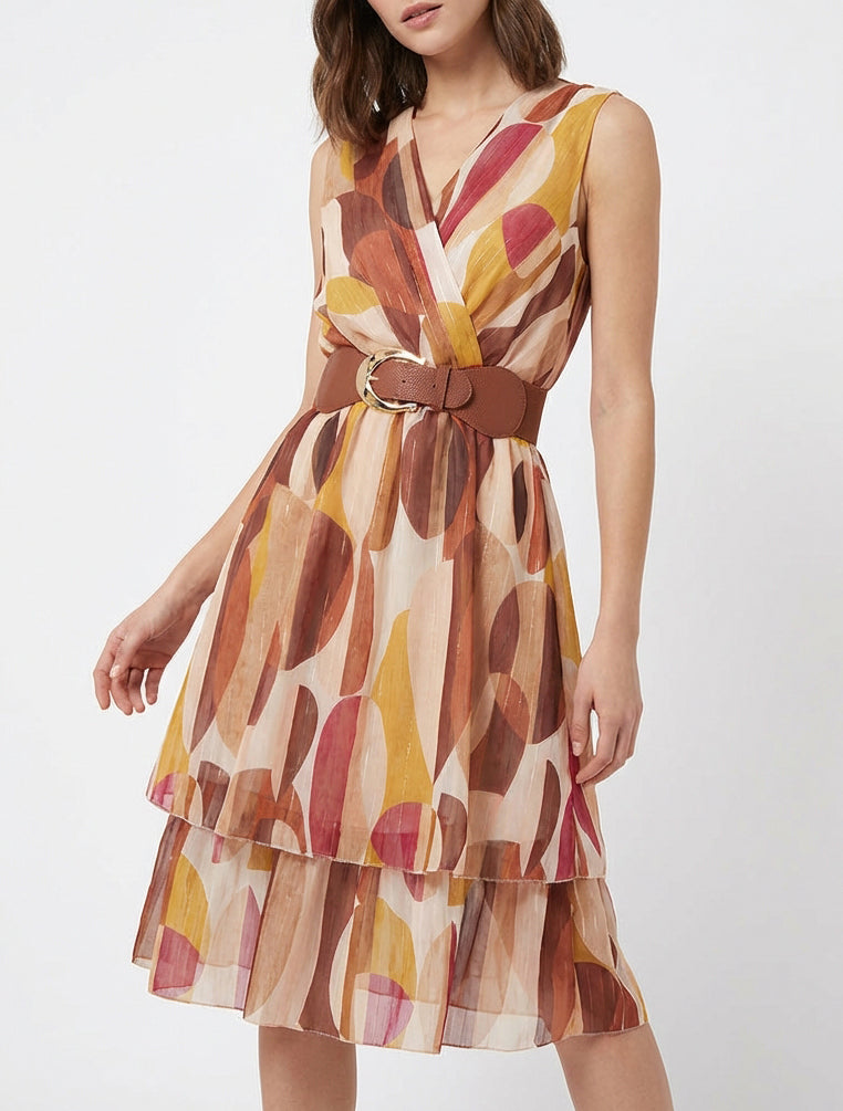 Mouwloze skaterjurk met fantasieprint - Bruin