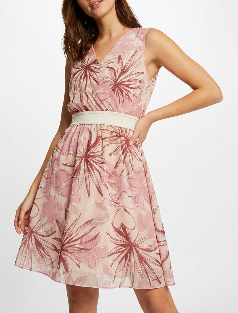 Mouwloze skaterjurk met bloemenprint - Roos