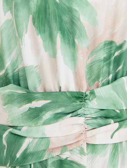 Robe imprimé feuillage à taille élastiquée - Vert - 3