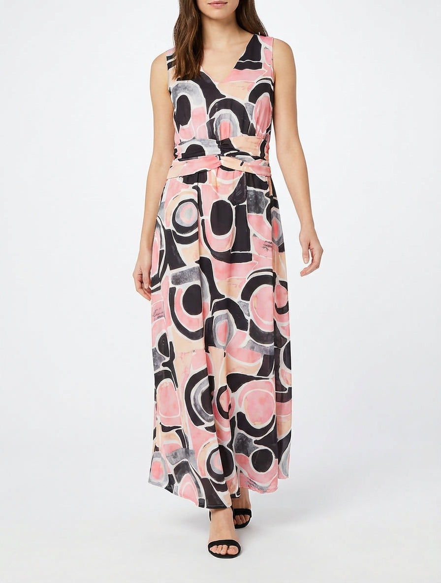 Jurk met abstracte print en elastische taille - Zwart