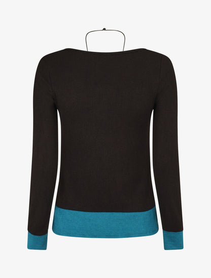Pull fin effet superposé - Noir/bleu canard - 2