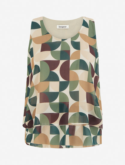 Top imprimé graphique à bords volantés - Kaki - 1
