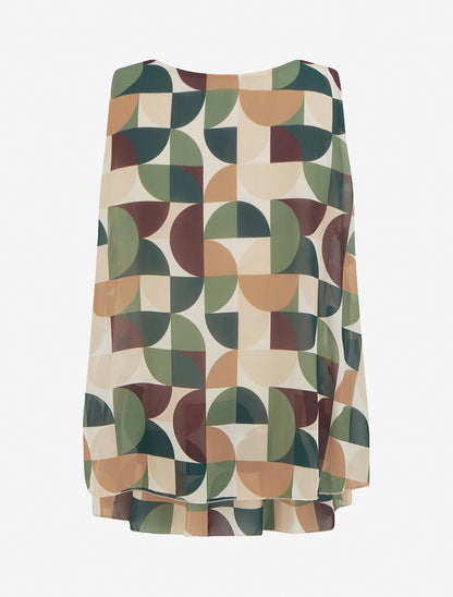 Top imprimé graphique à bords volantés - Kaki - 2