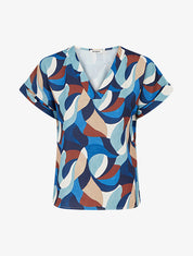 Top imprimé abstrait à manches courtes - Bleu - 1