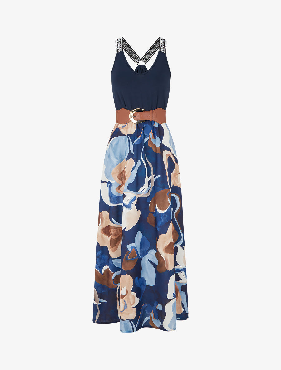 Robe longue imprimé fantaisie - Marine - 1