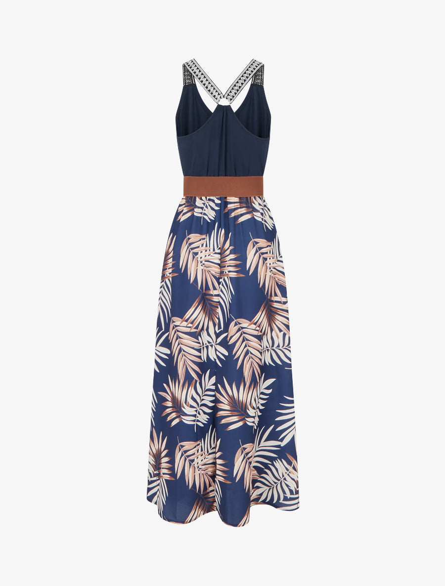 Robe longue imprimé feuillage - Camel - 2