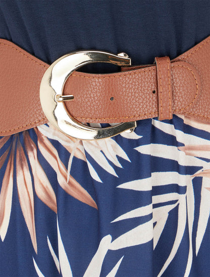 Robe longue imprimé feuillage - Camel - 3