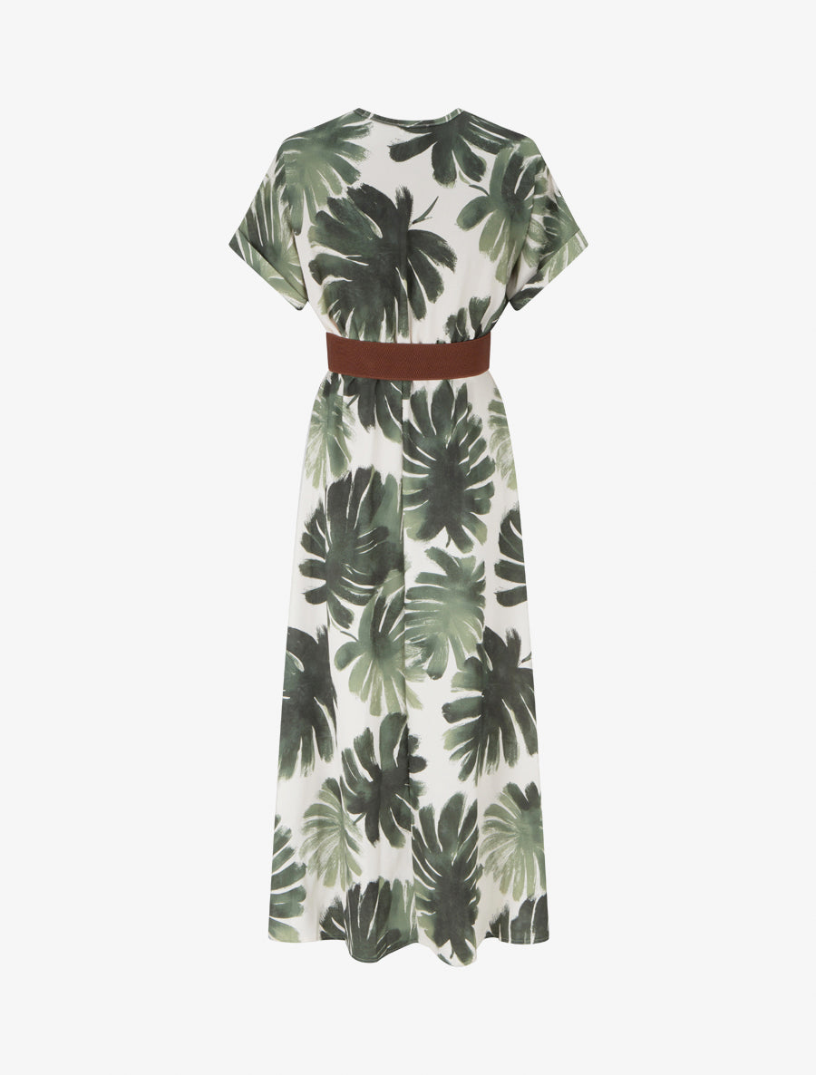 Robe longue manches courtes imprimé feuillage - Kaki - 2
