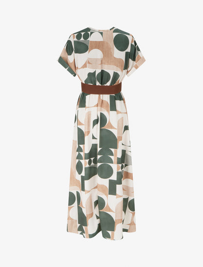 Robe longue manches courtes imprimé graphique - Kaki - 2
