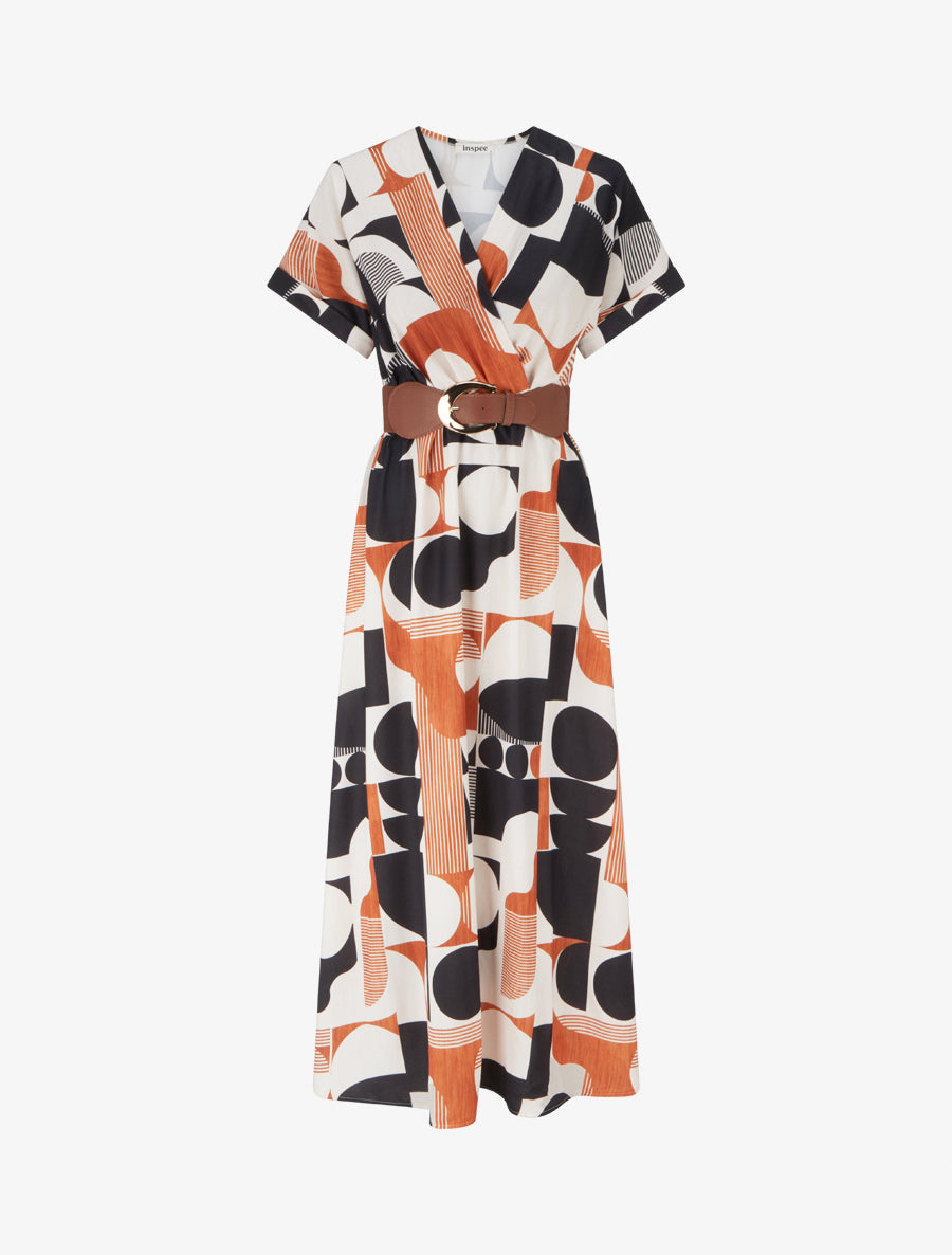 Robe longue manches courtes imprimé graphique - Noir - 1