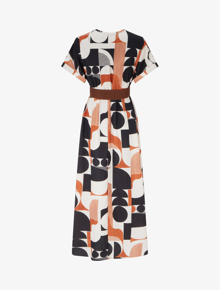 Robe longue manches courtes imprimé graphique - Noir - 2