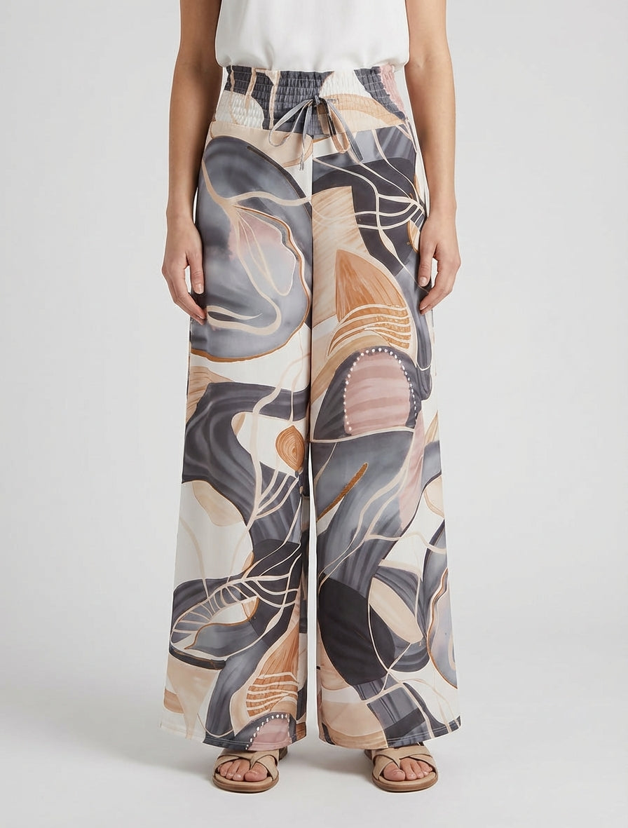 Abstracte printbroek met elastische tailleband - Zwart