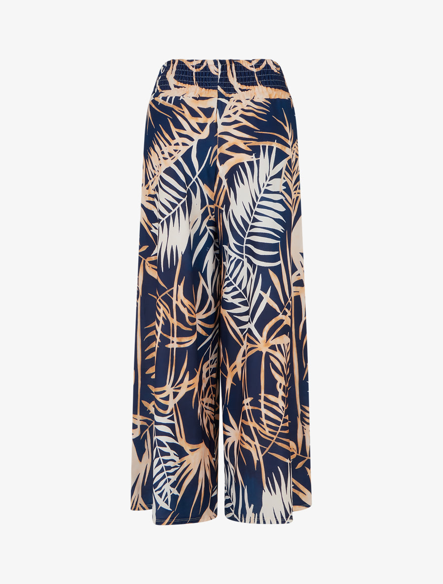 Pantalon imprimé feuillage à taille élastiquée - Marine - 2