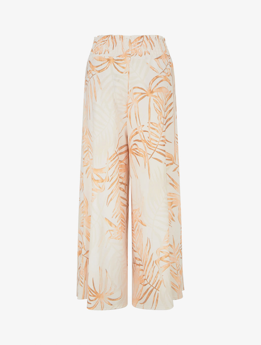 Pantalon imprimé feuillage à taille élastiquée - Beige - 2