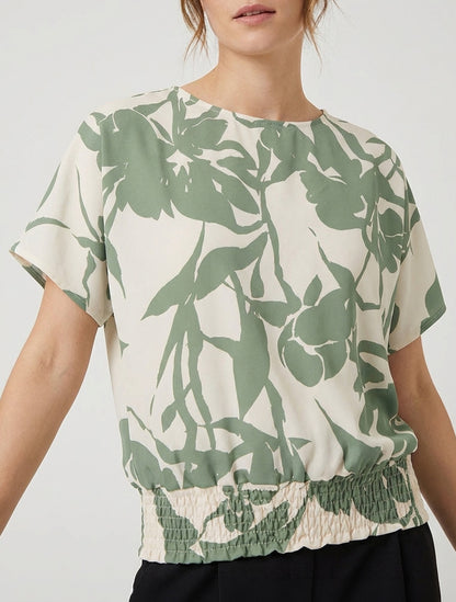 Floral bedrukt bolvormig topje - Kaki