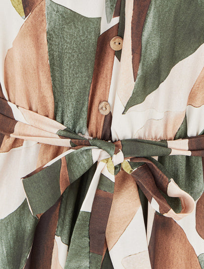 Combinaison imprimé abstrait à taille élastiquée - Kaki - 3