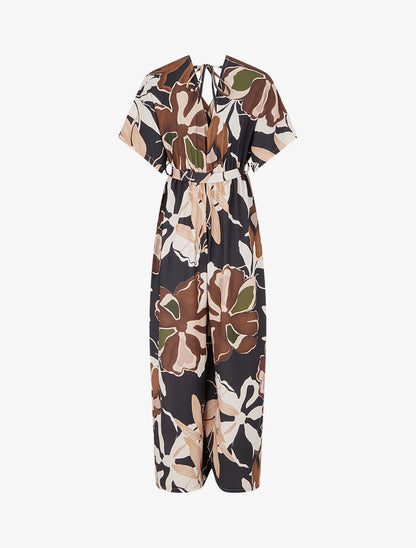 Combinaison imprimé floral à taille élastiquée - Noir - 2