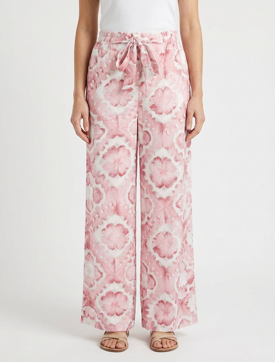 Elastische broek met abstracte print - Roos