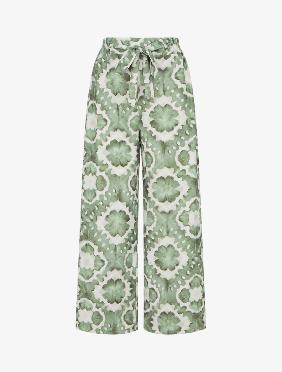 Pantalon élastiquée imprimé abstrait - Kaki - 1