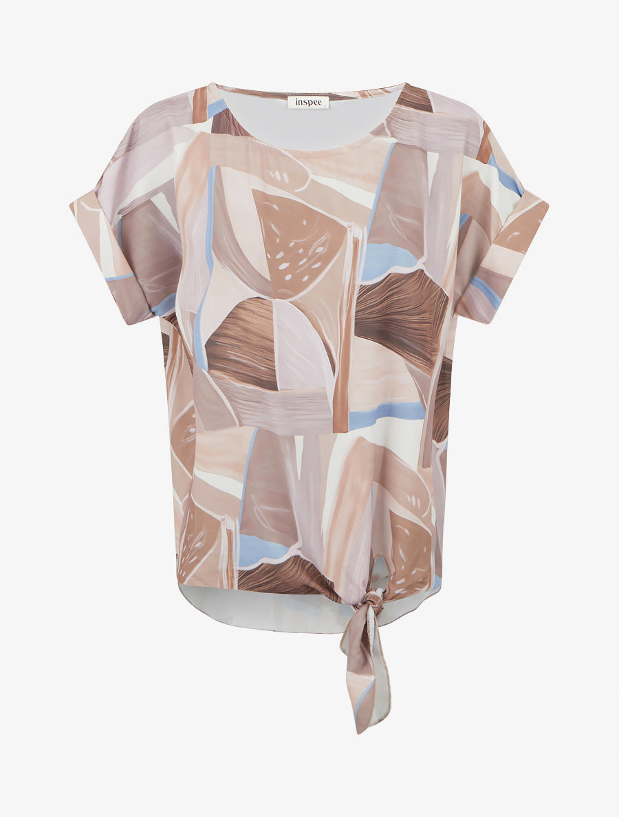 Top à nouer imprimé abstrait - Beige - 1