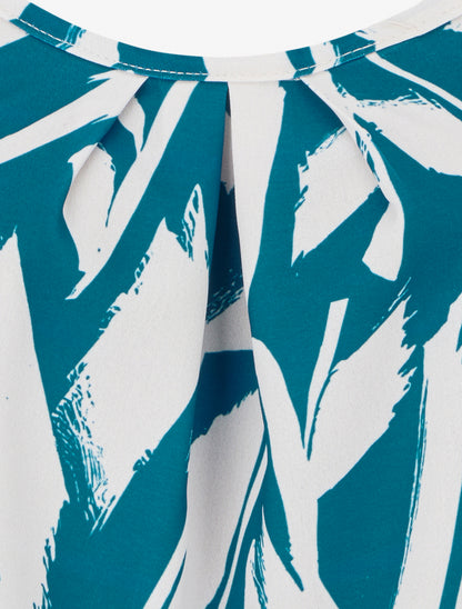 Caraco imprimé graphique à bretelles bijoux - Bleu canard - 3