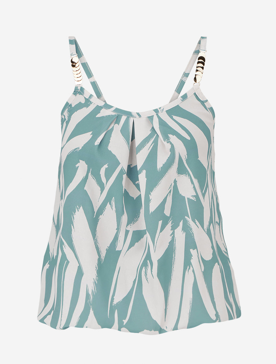 Caraco imprimé graphique à bretelles bijoux - Vert d&