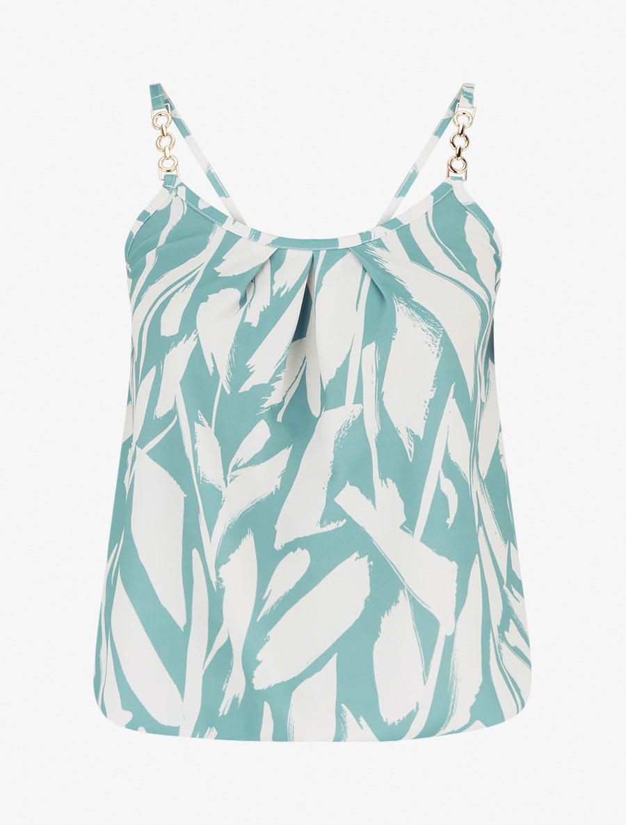 Grafisch bedrukt hemdje met sierlijke bandjes - Watergroen