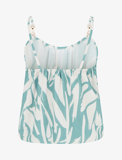 Grafisch bedrukt hemdje met sierlijke bandjes - Watergroen