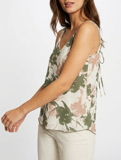 Bedrukte caraco met abstracte bloemen - Kaki