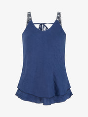 Caraco en tissu texturé - Marine - 1