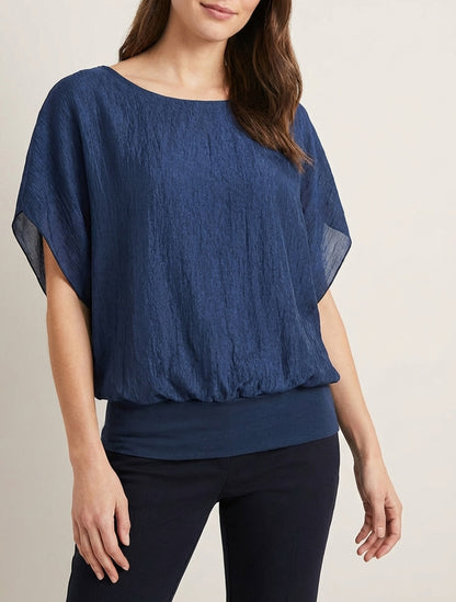 Top met textuurstof - Donkerblauw
