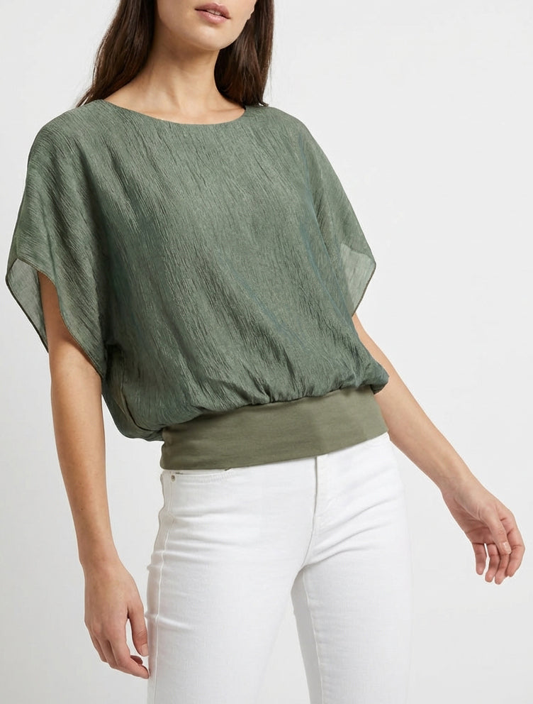 Top met textuurstof - Kaki