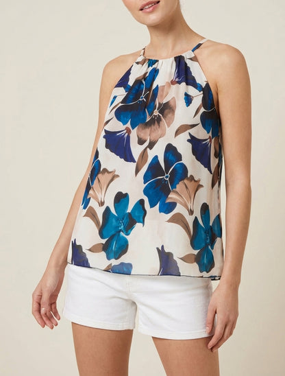 Top met vloeiende bloemenprint - Marine