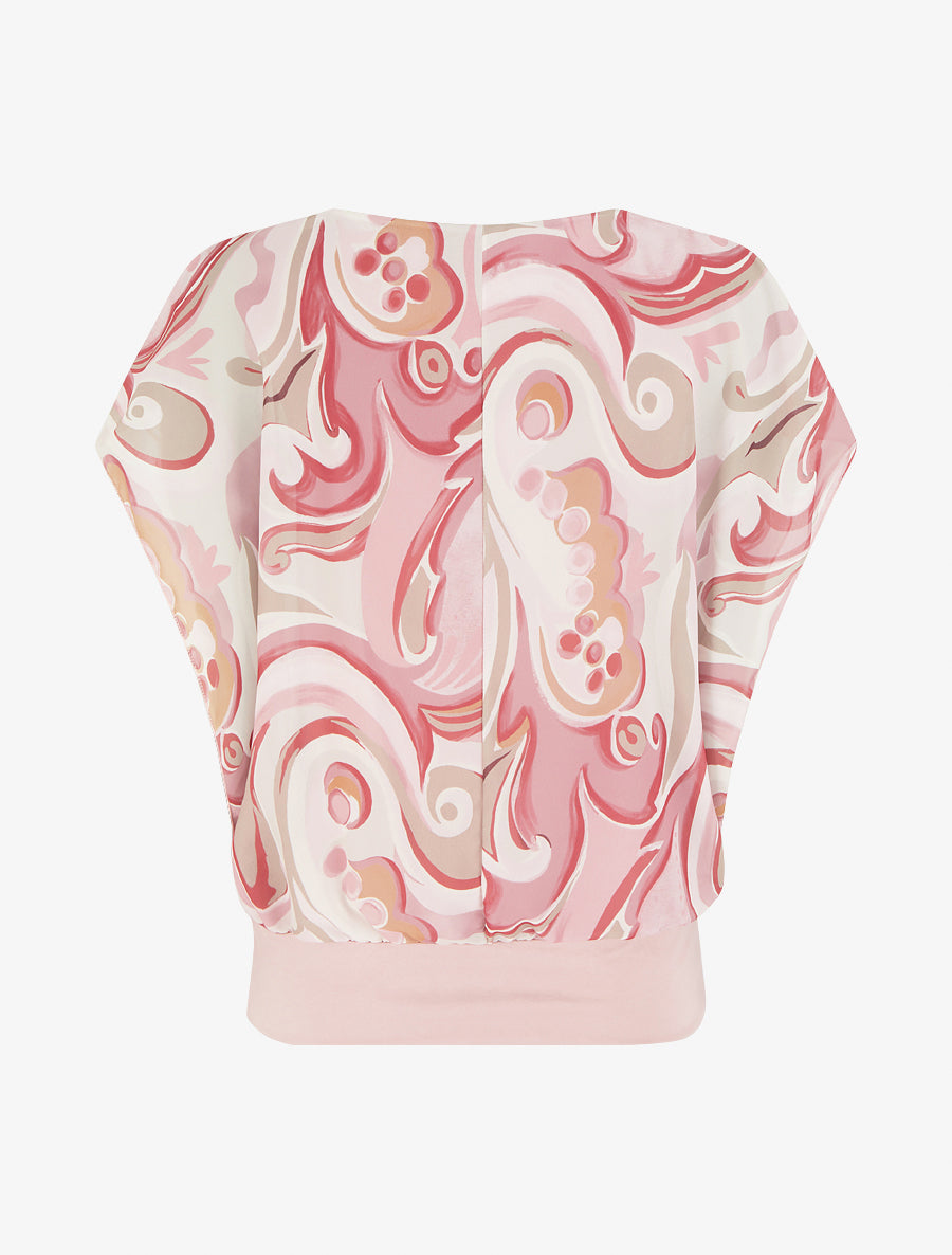Top droit manches courtes imprimé arabesque - Rose - 2
