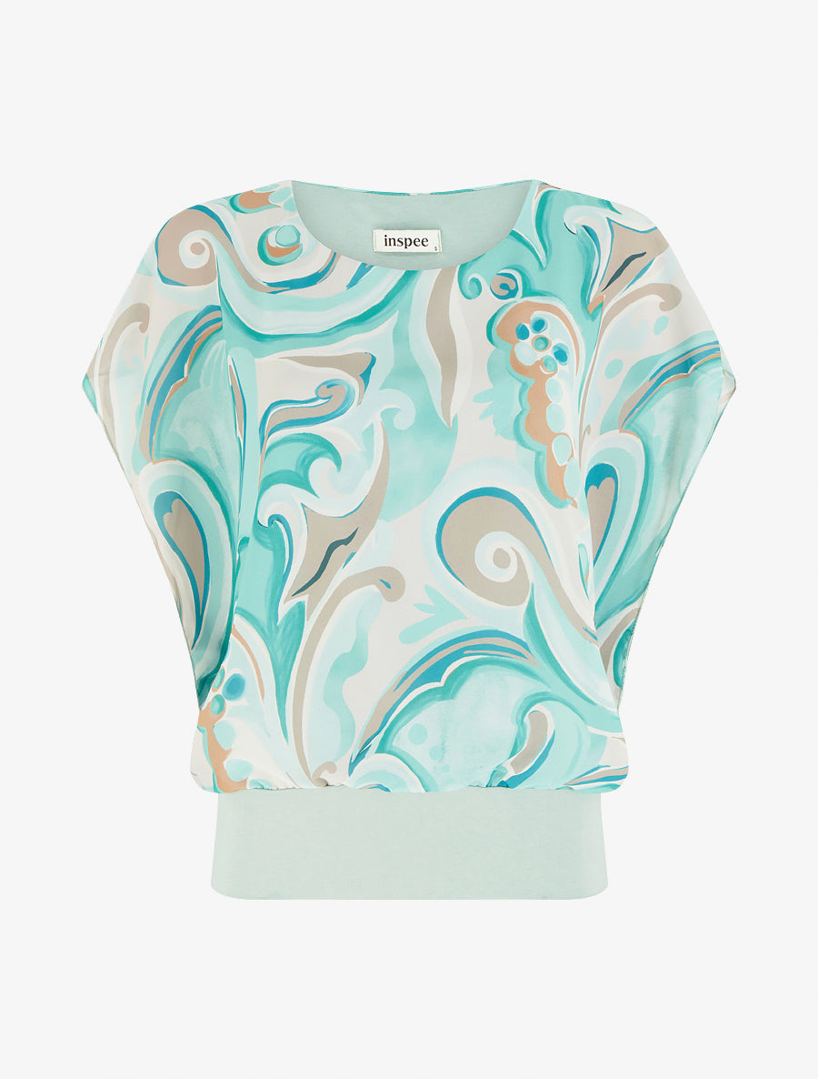 Top droit manches courtes imprimé arabesque - Vert d&